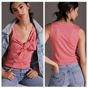 Anthropologie Eva Franco Red Gingham Tank Top with Bow